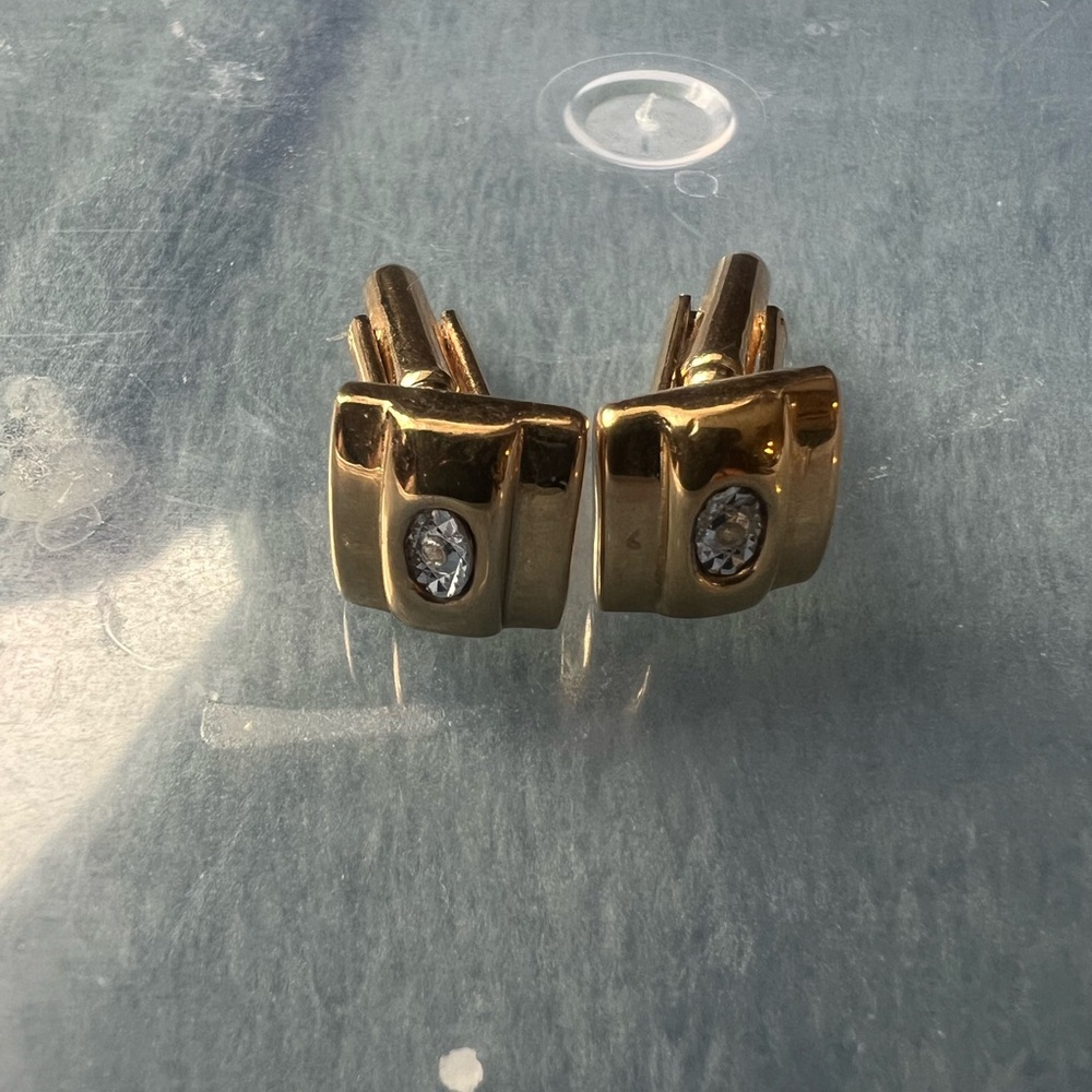Gold Cuff links with Crystal/Diamond faux Accents